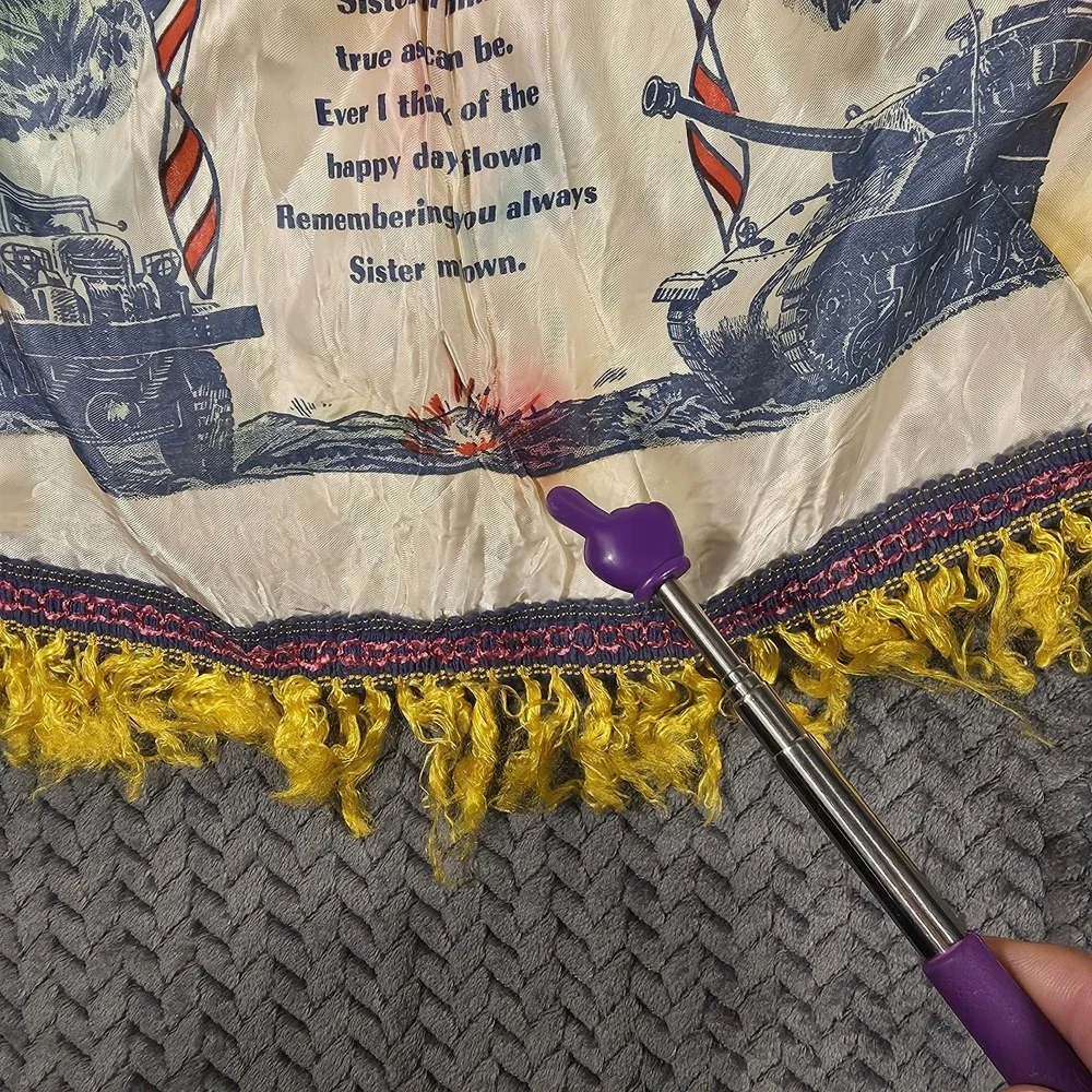 Vintage WWII United States Army Sister Souvenir Pillow Cover Fringe 15.5‎ x 18